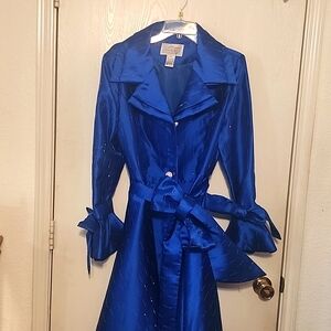 RHINESTONE Trench coat Sparkling Royal Blue Midi Coat/dress